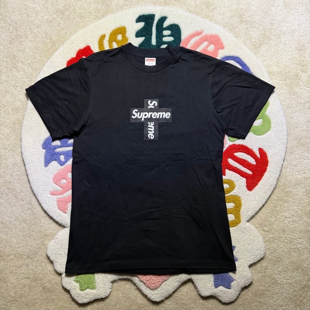 Supreme Cross Box Logo Tee Black Size S Streetwear Cotton T-Shirt FW20